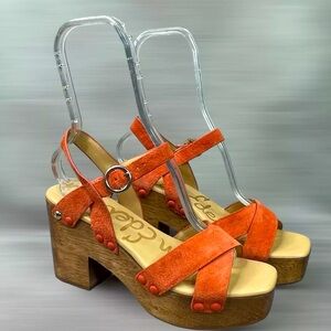 BEAUTIFUL!! SAME EDELMAN orange suede sandals block Heel. Size 8.5